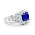 thumbnail image 2 of Halo Art Deco Ring Princess Cut Blue Sapphire CZ 925 Sterling Silver Size 5, 2 of 7