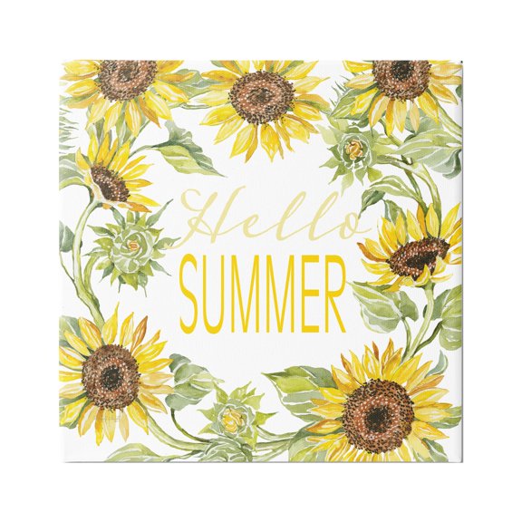 Stupell Industries Hello Summer Warm Yellow Sunflower Typography Border Graphic Art Gallery Wrapped Canvas Print Wall Art, Design by Cindy Jacobs