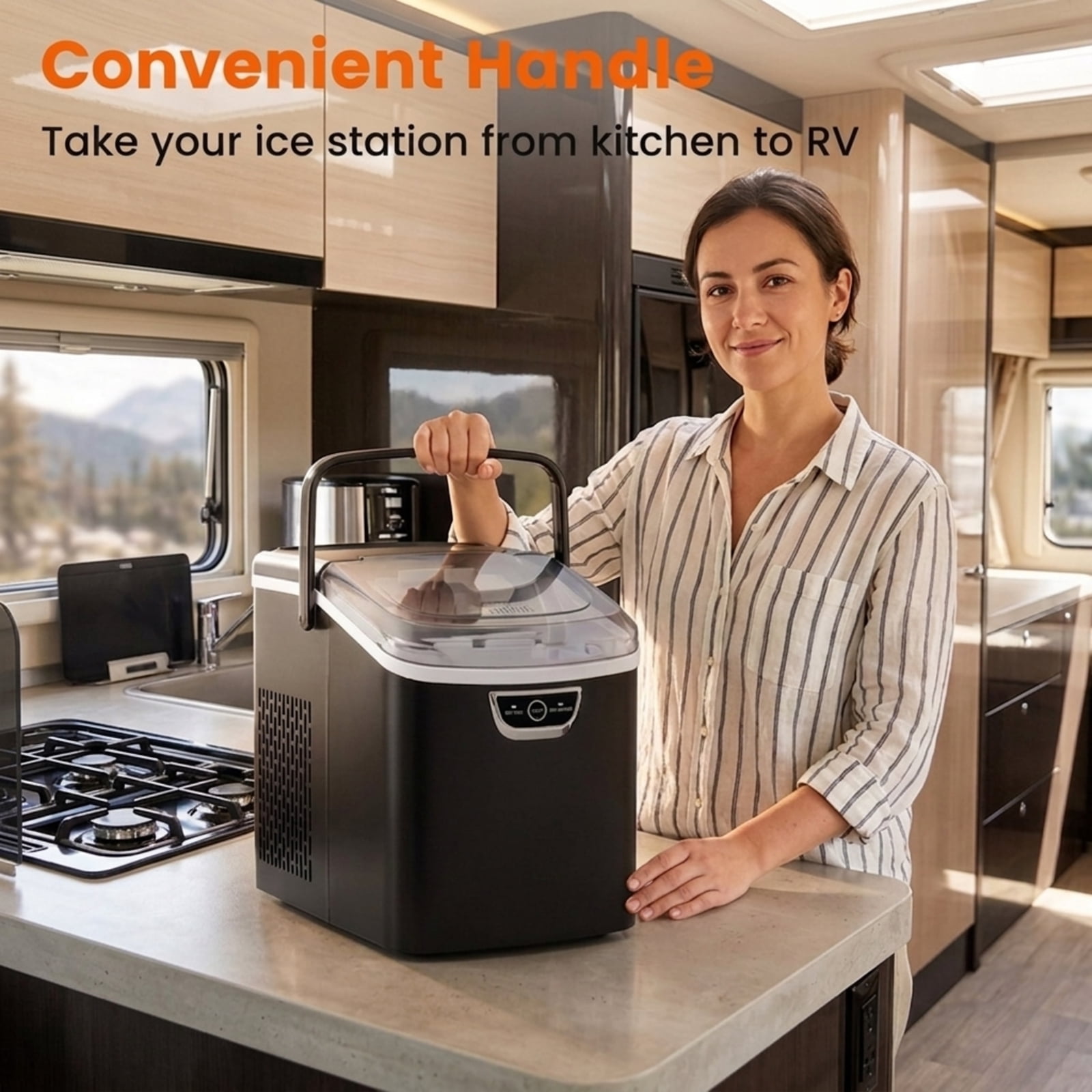 RUIE Nugget Ice Maker Countertop 33 lbs/Day, Soft Chewable Pellet Ice Machine with Ice-Full Alarm for Home Kitchen Bar Office, Portable, Black
