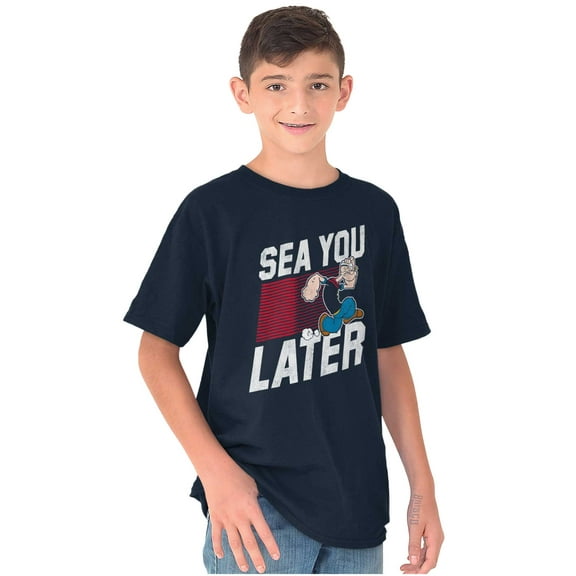Popeye Sea You Later Funny Beach Pun Crewneck T Shirts Boy Girl Teen Brisco Brands XS