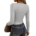 thumbnail image 3 of ASDFVBKG Womens Shirts Comfy Crewneck Ribbed Knit Long Sleeve Tops Tunic Casual Slim Fit Basic Tight Fashion T Shirts Light Gray S, 3 of 3