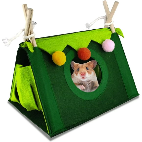 CPDD Guinea Pig Hideaway, Portable Felt Guinea Pig Bed for Sleeping, Triangle Tent Guinea Pig Tunnel and Hides for Hamster, Guinea Pig, Sugar Glider, Squirrel, Golden Bear, Chinchilla (Green)