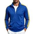 thumbnail image 2 of Fanshiluo Men's Stand Collar Full-Zip Long Sleeve Track Jacket, Contrast Side Stripes Athletic Jacket with Pockets for Men,L,Big and Tall Men, 2 of 6