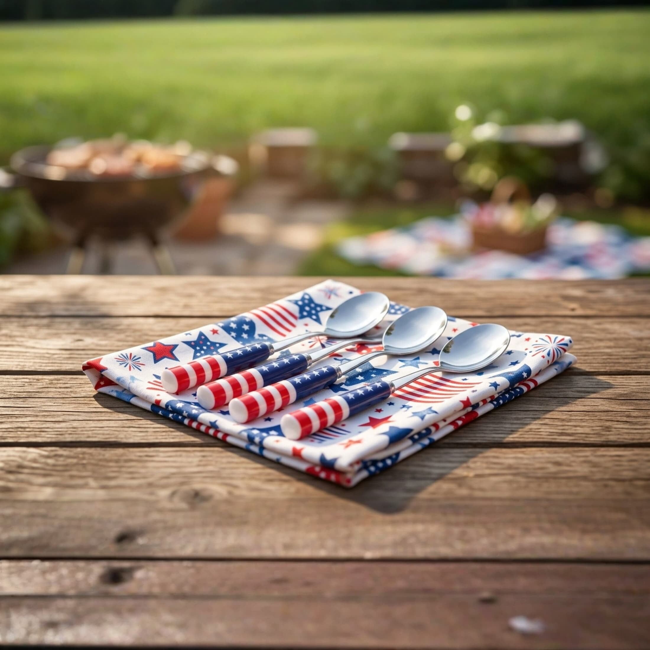 International Silver Stars and Stripes Ceramic Handle Coffee Spoons Set of 4