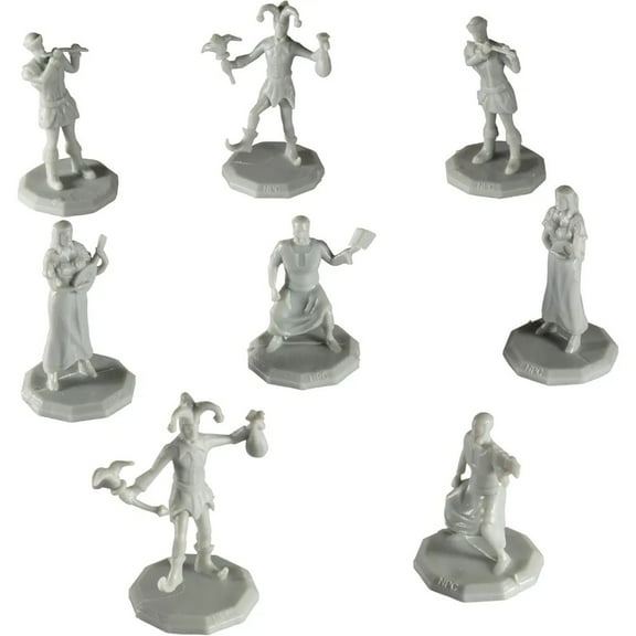 Monster Townsfolk Mini Fantasy Figures - 8pc Entertainer Non Player Character NPC Miniatures - 1" Hex-Sized Compatible w DND Dungeons and Dragons, Pathfinder and All RPG Tabletop Games