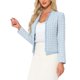 thumbnail image 4 of Blazer de Tweed a Cuadros INSPIRE CHIC para Mujer, Chaqueta de Oficina de Manga Larga y Frontal Abierto, Talla M Azul, 4 of 6
