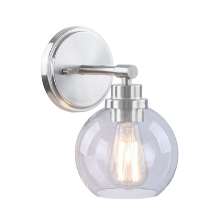 

Aspen Creative 62313 Bathroom Vanity 1 Lights Fixture 5-7/8 W x 9-5/8 H x 7-5/8 E. Brush Nickel Finish Bulb Not Included