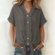 thumbnail image 2 of Tops de Manga Larga de Encaje para las Mujeres Más Tamaño Botón Cuello en V Color Sólido Suave Y Transpirable Blusa para Uso Diario Informal, 2 of 9