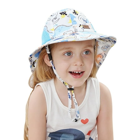 

Kids Adjustable Chin Strap Sun Hats Summer Spring Cute Cartoon Outdoor Beach Bucket Cap Features: Hat For Boys Girls