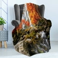 thumbnail image 4 of Jungle Soft Flannel Fleece Throw Blanket, Trees Scenic Thai Waterfall and River Park in The Autumn Season Stream on Rocks, Cozy Plush for Indoor and Outdoor Use, 70" x 90", Brown Orange, by Ambesonne, 4 of 5