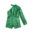 thumbnail image 5 of inhzoy Womens Sparkly Sequins Romper Jumpsuit Single Shoulder Bodysuit Party Clubwear Dressy Outfit Green M, 5 of 7