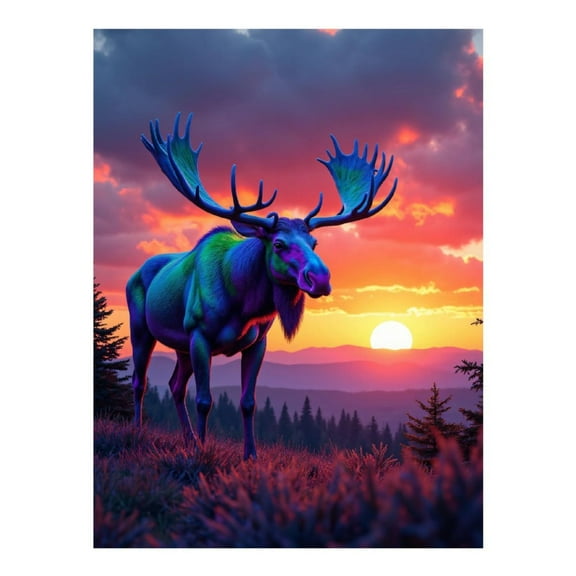 Diamond Art Kits for Adults, Moose Sunset Vibrant Colors 5D Diamond Painting Kits for Adults Beginners, DIY Full Drill Diamond Painting, Gem Art and Crafts 12x16