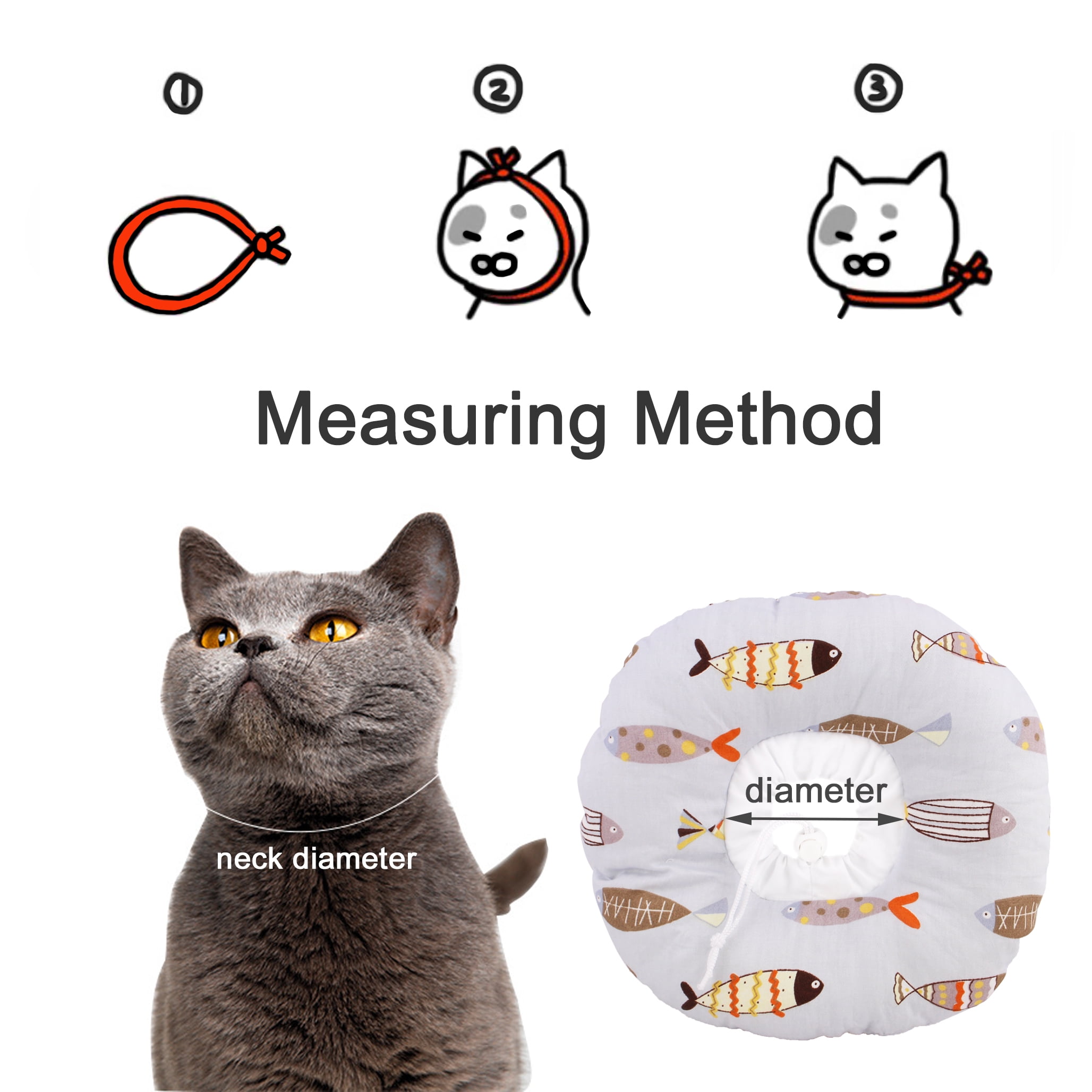 Cute Fish Print Pet Elizabeth Collar Cute Recovery Healing Protective Cats and Dogs E-Collar (M) EHD