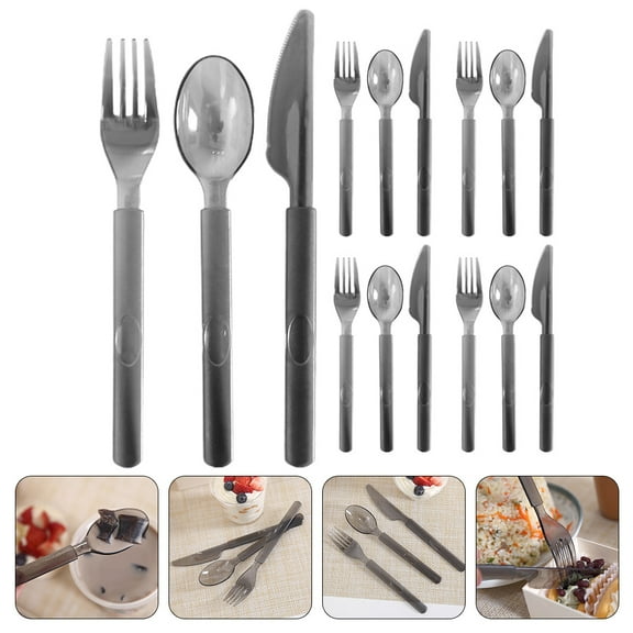 Supvox 30Pcs Heavy Duty Disposable Plastic Silverware for Parties Black