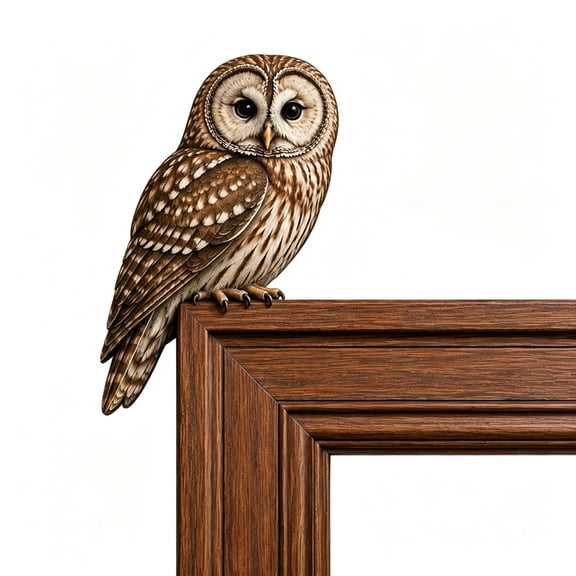Yintiny Wooden Owl Door Topper, Rustic Owl Bird Corner Door Frame Decor, Novelty Woodland Animal Door Sitter for Bookshelf Cabinet Home Decor