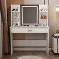 thumbnail image 2 of Tocador de Maquillaje, Espejo y Luces de Brillo Ajustable, Tocador con 1 cajón de Almacenamiento 6 y estantes Abiertos, Muebles de Maquillaje Modernos para Vestidor de Dormitorio (Blanco), 2 of 8