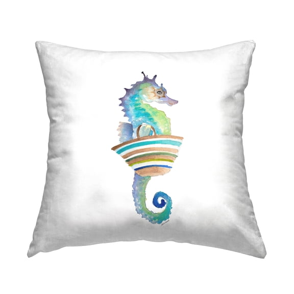 Stupell Industries Blue Ombre Seahorse Aquatic Beach Animal Design by Lanie Loreth Throw Pillow
