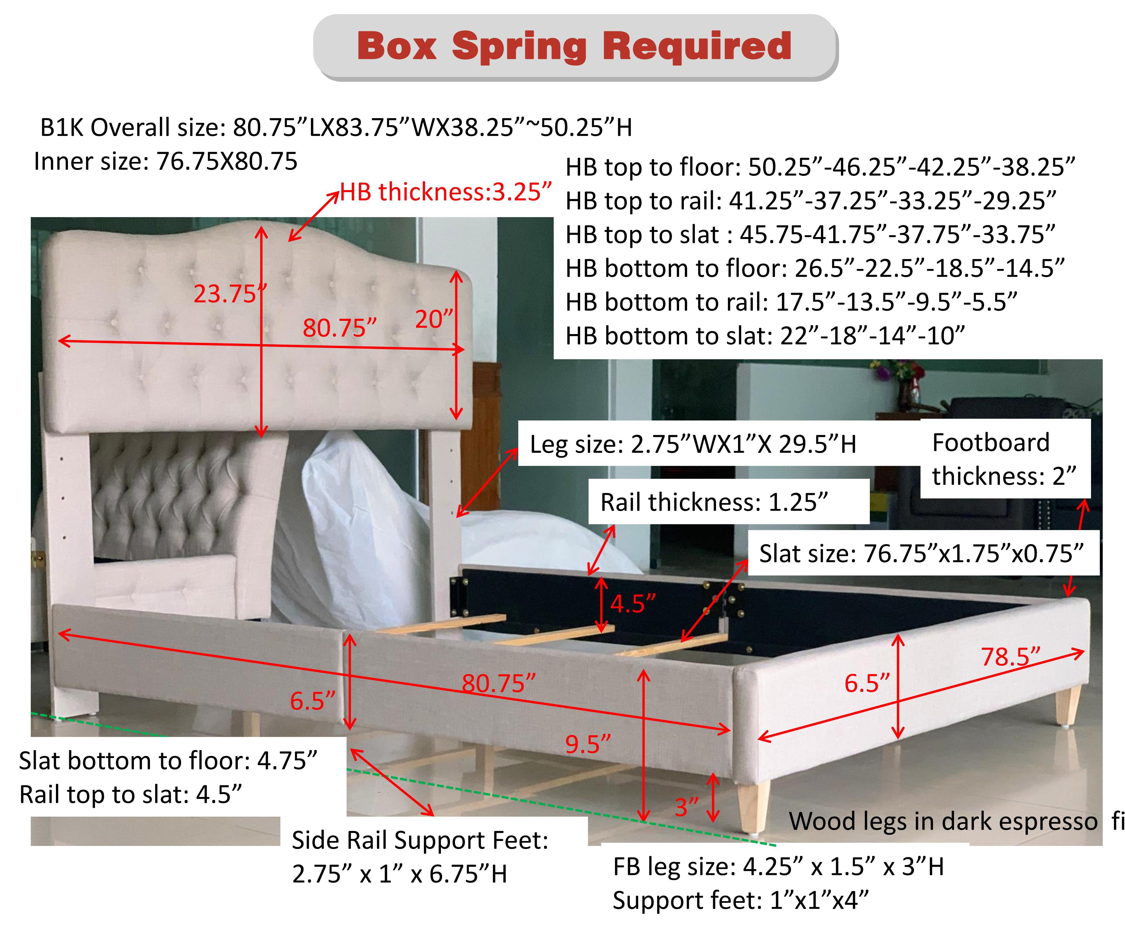 BSHTI Modern King Size Platform Bed Frame with Upholstered Headboard and wood slats support for Livingroom, Box Spring Required