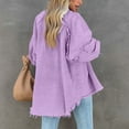 thumbnail image 5 of IROINNID Women's Denim Jacket Solid Color Long Sleeve Leisure Turndown Long Sleeve Hoodless Casual Outerwear Jackets Loose Coat, Purple, 5 of 9