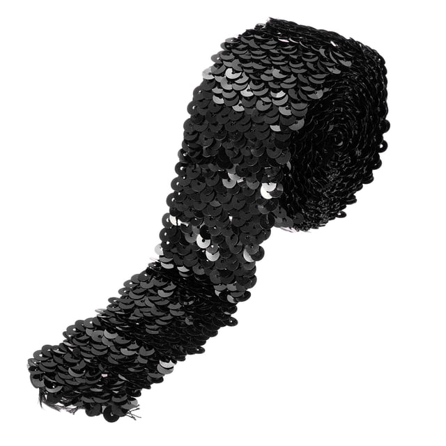 Uxcell 2.2 Yards 2 Inch Elastic Sequins Trim 5 Row Flat Sequin Strip Sequins Fabric Ribbon for Sewing Black