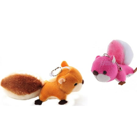 Two Piece Set Plush Fluffy Big Tail Squirrel Keychain Window Sticker Best Friend