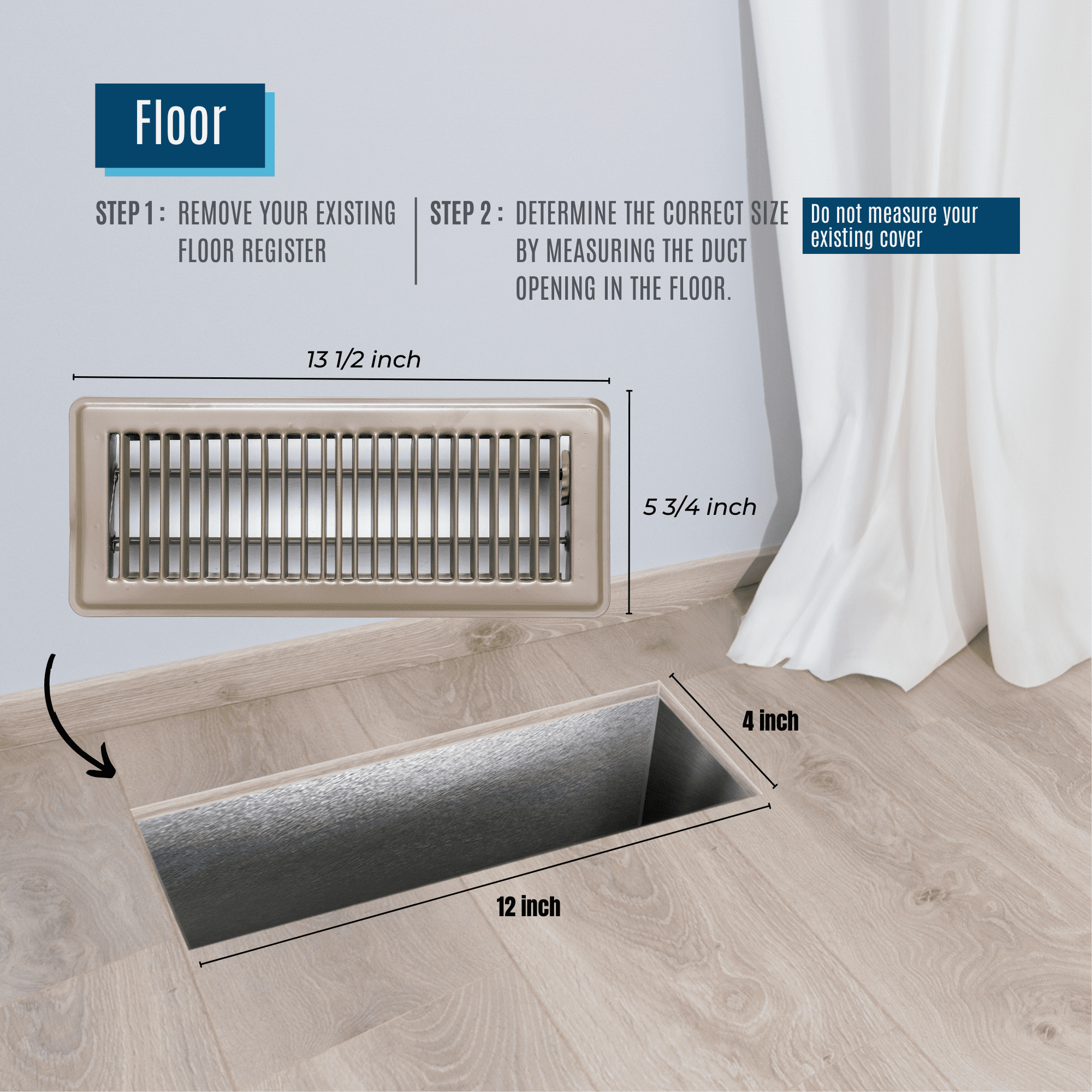 [2 Pack] Fits 4x12 Duct Opening Floor Register with Louvered Design by Handua | Heavy Duty Walkable Design with Damper | Floor Vent Grille | Easy to Adjust Air Supply Lever | Brown