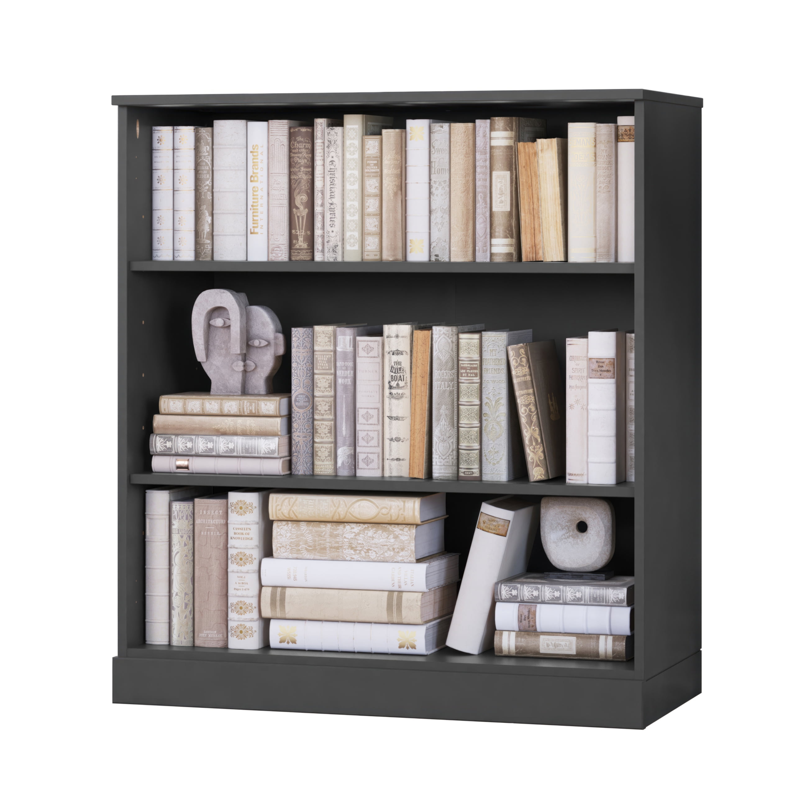 Palace Imports 100% Solid Wood 3-shelf Bookcase with Adjustable Shelves, Gray