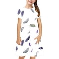 thumbnail image 2 of Odeerbi Teen Girls Summer A-Line Dress Cute Feather Print Swing Dress Teen Kids Short Sleeve Stretchy Dress Teen Girls Clothes, 2 of 7