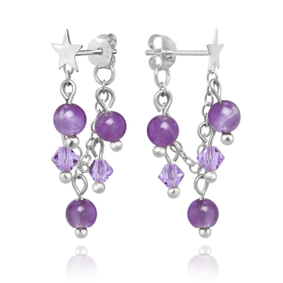 Wish Upon a Star Sterling Silver Chain & Purple Amethyst Front to Back Earrings