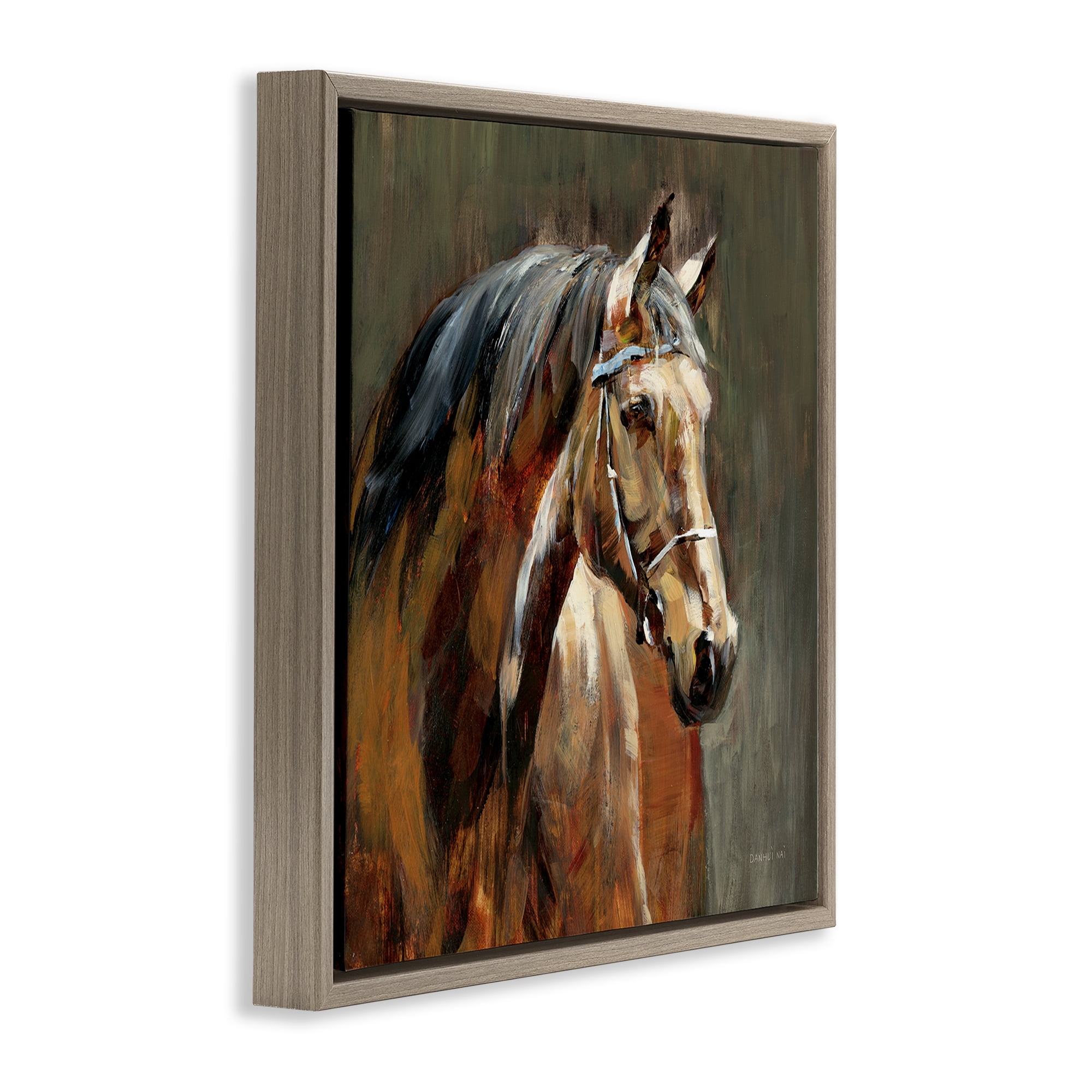 Stupell Industries Horse in Stable at Dusk Brown Framed Floater Canvas Wall Art, design by Danhui Nai