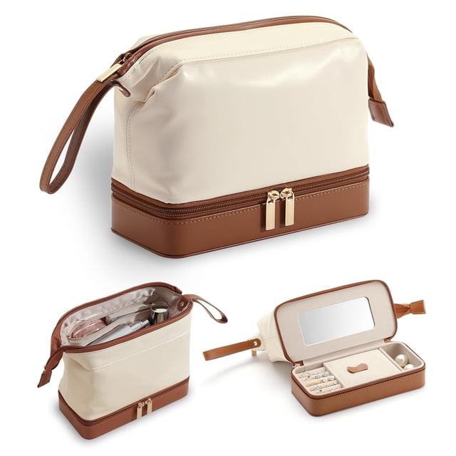Joyero y bolsa de maquillaje Lumayina 2 en 1 con espejo blanco