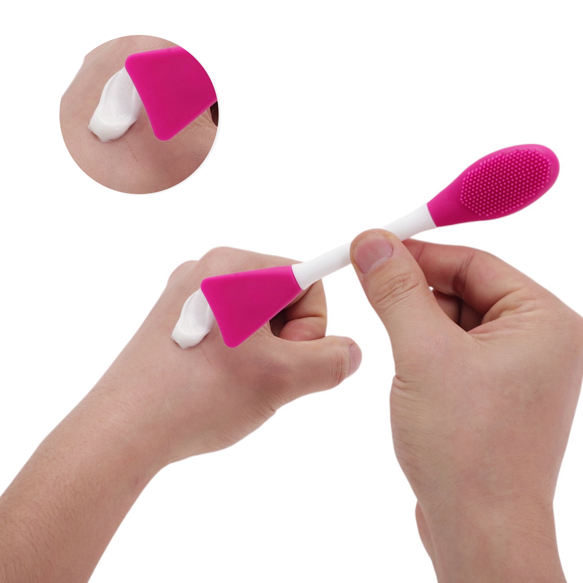 Unique Bargains Smooth Double-headed Facial Mask Brush 2 Pcs Rose Red