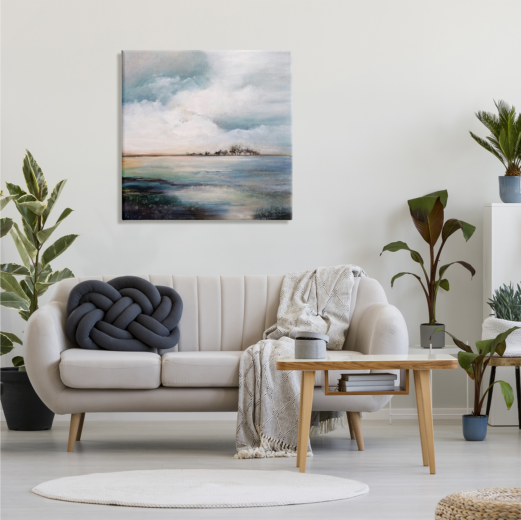 Stupell Industries Mellow Island Landscape Deep Dark Waters Cloudy Sky, 30 x 30, Designed by Karen Hale