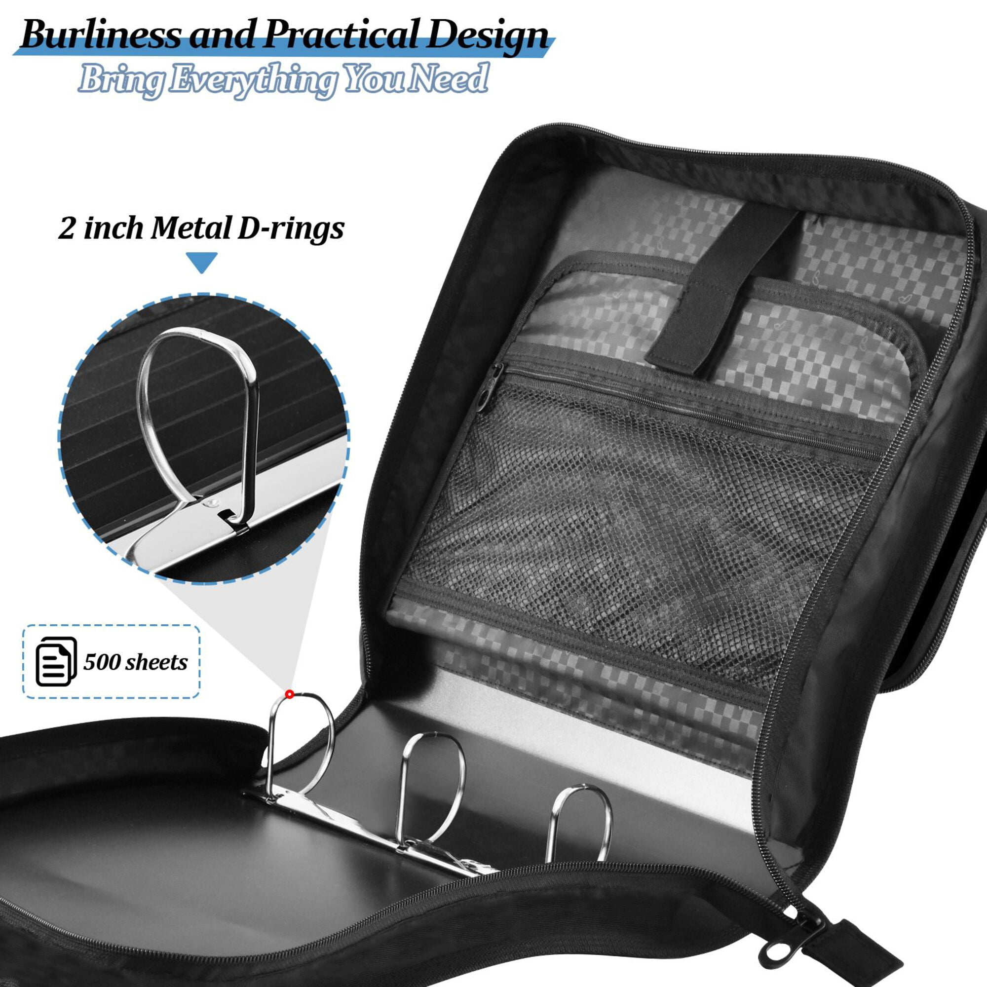 FORMRS Zipper Binder with Shoulder Strap 2-inch Ring 500 Sheet Capacity File Bag, Colorful Skeleton