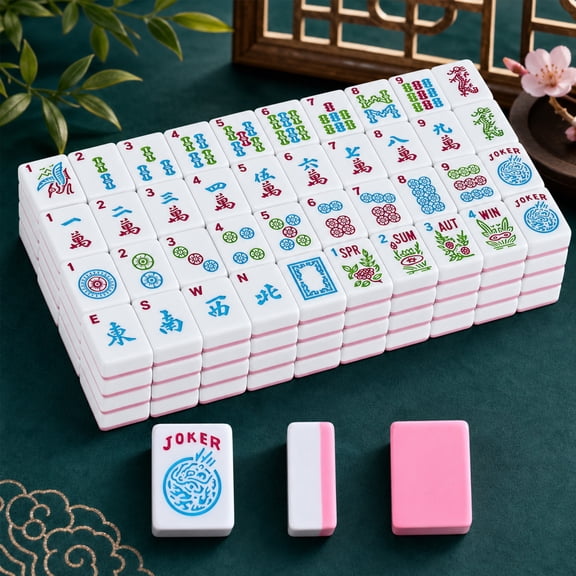 CHICCLO 1.2 inch American Mahjong Tile Set, 166 Mahjong Game Set, 1.2"(L)X0.9"(W)X0.5"(H), Pack of 1, Pink