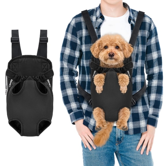 Black Portable Pet Carrier Backpack, Legs and Tail Out, Adjustable Front and Back Carrier for Small to Medium Dogs and Cats 8 to 14 Lbs, Hands Free for Hiking, Camping, Travel, Cycling