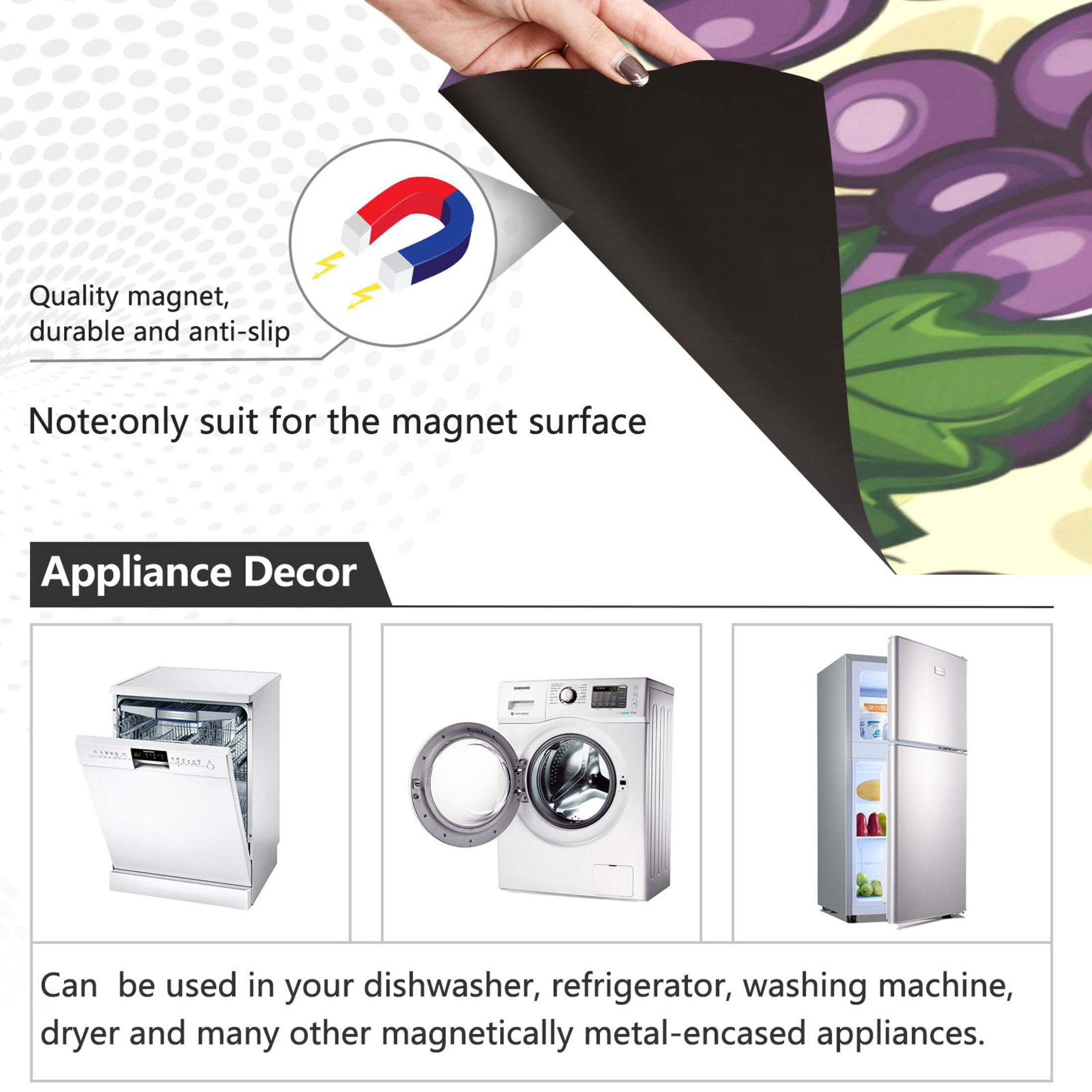 Dishwasher Magnetic Sticker 23x26 Inch Refrigerator Magnetic Sticker Washing Machine Magnetic Sticker Kitchen Panel Magnetic Sticker Home Decor Dark Purple Grape