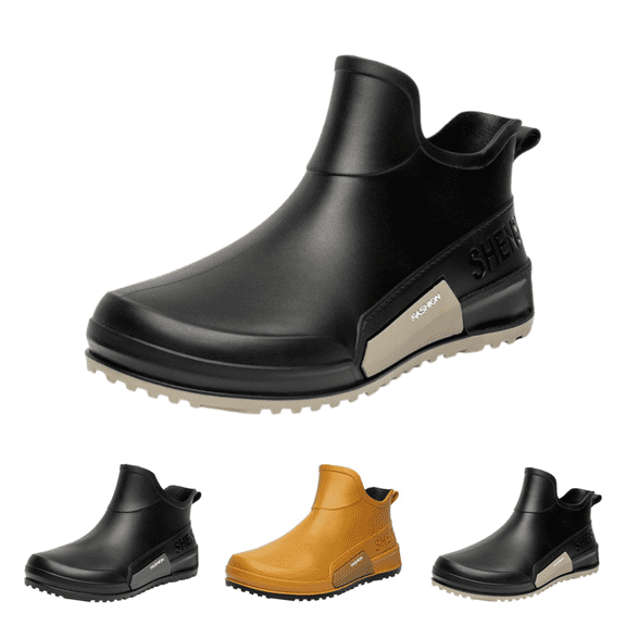 EKVAHL Women's Waterproof Rain Boots, Slip-On Ankle Rubber Booties, Non-Slip Outdoor Chelsea Shoes for Gardening Black