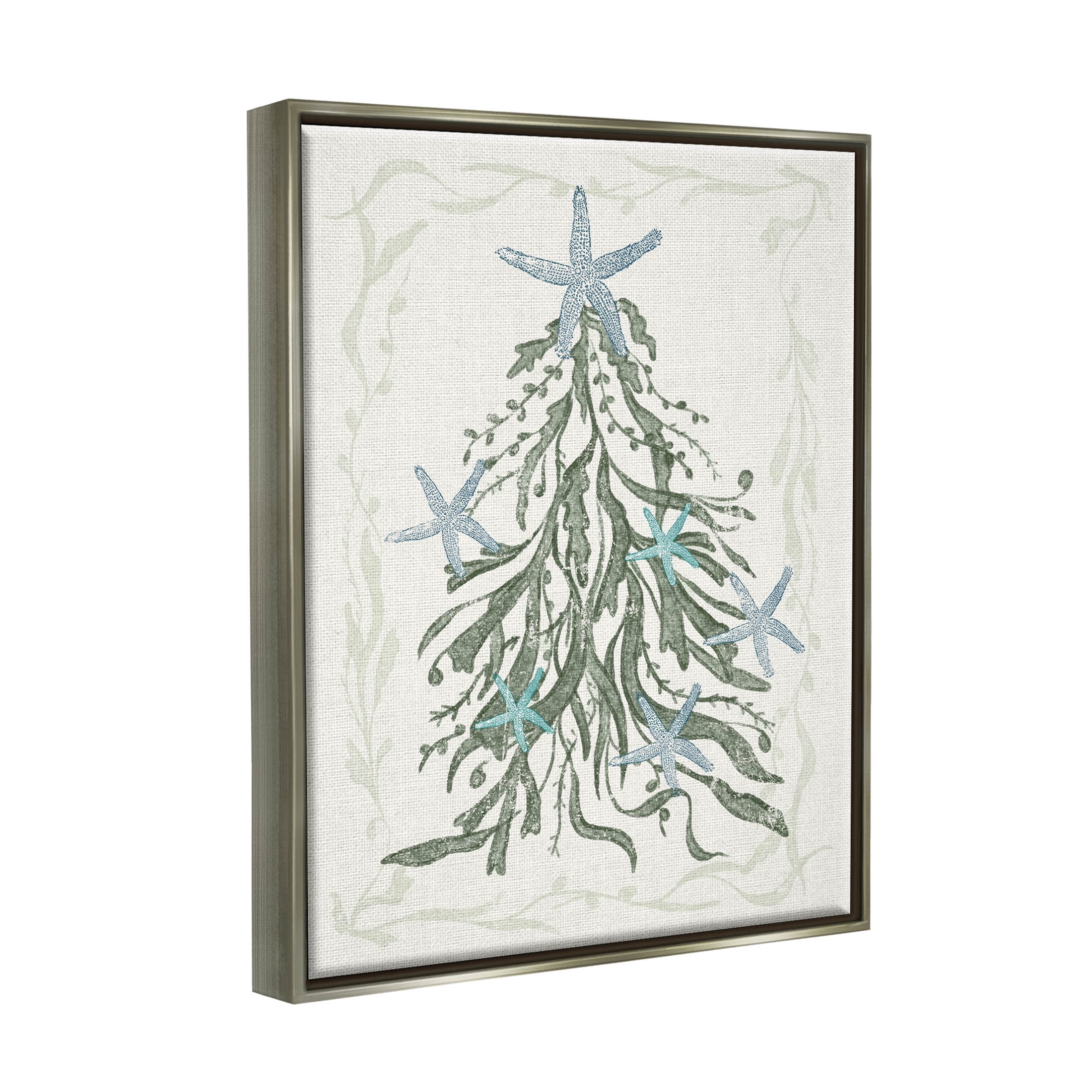 Nautical Christmas Tree Sea Life Holiday Graphic Art Luster Gray Framed Art Print Wall Art