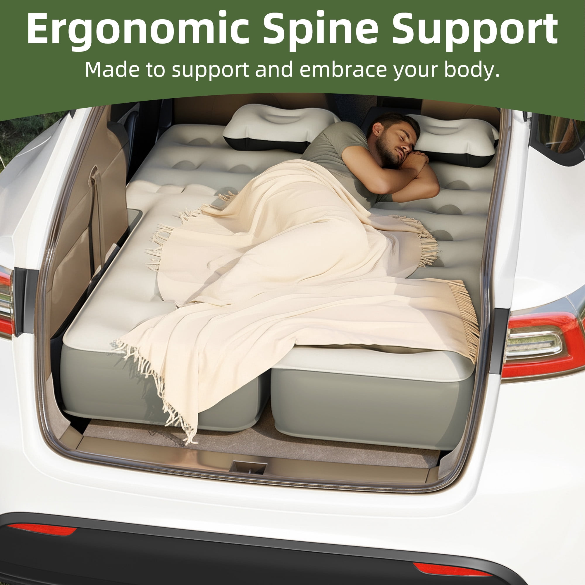 Uforic Inflatable Car Air Mattress with Pump, Portable SUV Air Bed with Pillows for Camping, Home, Travel, Gray