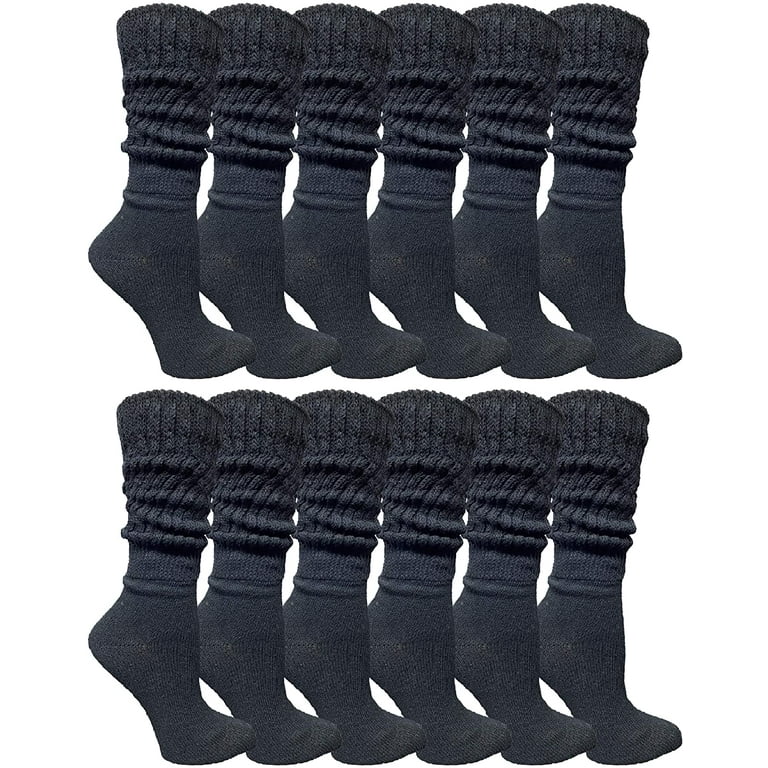 12 Pack Yacht Smith Womens Cotton Slouch Socks Womans Knee High Boot Socks Black