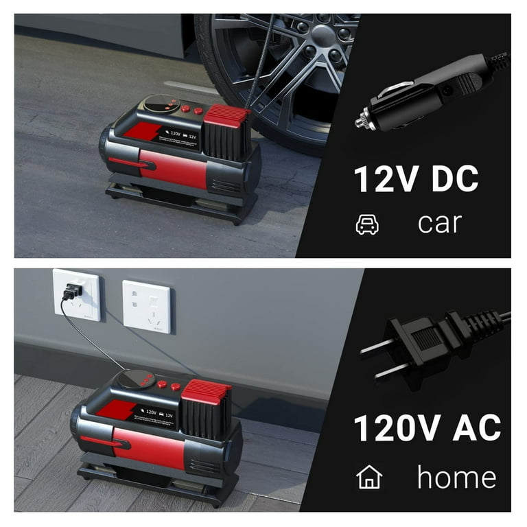Electric Air Compressor Tire Inflator AC/DC Portable for Car – DC 12V, Home  – AC 110V, Upscale, with Digital Pressure Gauge, Air Pump for Car Tires