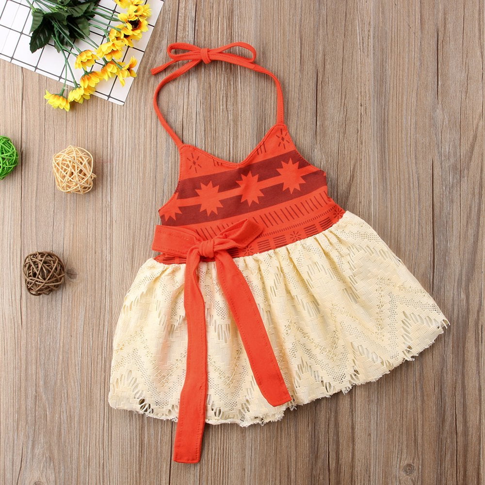 Pointerteck Toddler Baby Girl Moana Fancy Dress Princess Sleeveless Lace Tutu Dress Clothes Red 1 2 Years Red 1 2years