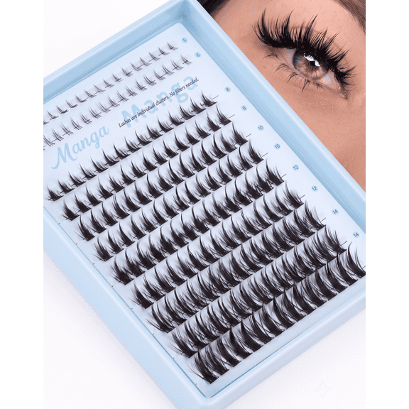 Manga Lash Clusters Wispy Eyelash Clusters DIY Anime Lash Extension with 5-6mm Bottom Lash Clusters and 8-16mm Cluster Eyelash Extensions 175Pcs Lashes Clusters D-Curly Individual Lashes