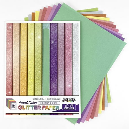ArtSkills Pastel Glitter Paper, 11" x 14", 10 Assorted Sheets for Arts, Crafts, Scrapbooking & Card Making