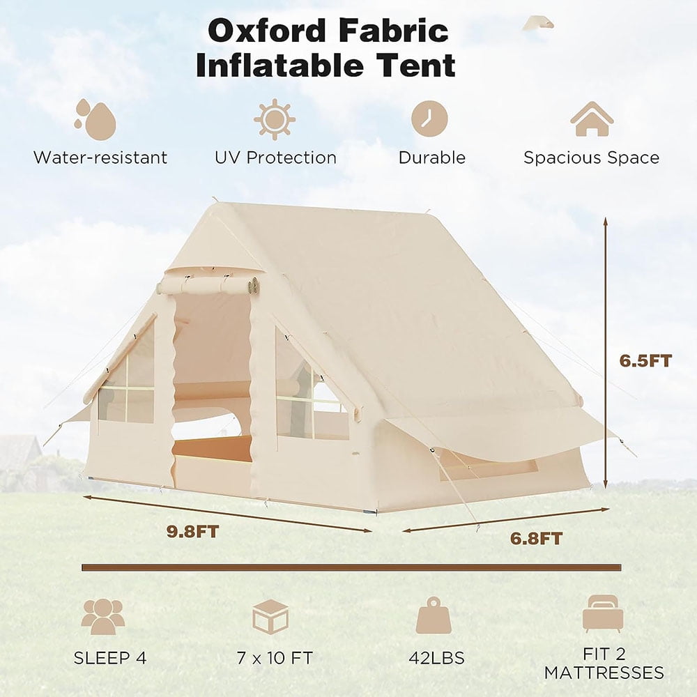 EROMMY EROMMY Inflatable Tents for Camping, 4-6 Person Waterproof Oxford Blow Up Tent, Easy Setup with Hand Pump, Portable Cabin Tent with Stove Jack