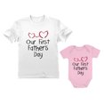 thumbnail image 1 of Our First Father's Day Dad & Baby Matching Set Infant Bodysuit & Men's T-Shirt Dad White Medium / Baby Pink 18M (12-18M), 1 of 6