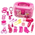 thumbnail image 3 of Somnr Kids Beauty Salon Set Toys Little Girl Makeup Kit Pretend Play Hair Station with Case, Hairdryer, Brush, Mirror & Styling(17pcs), 3 of 7