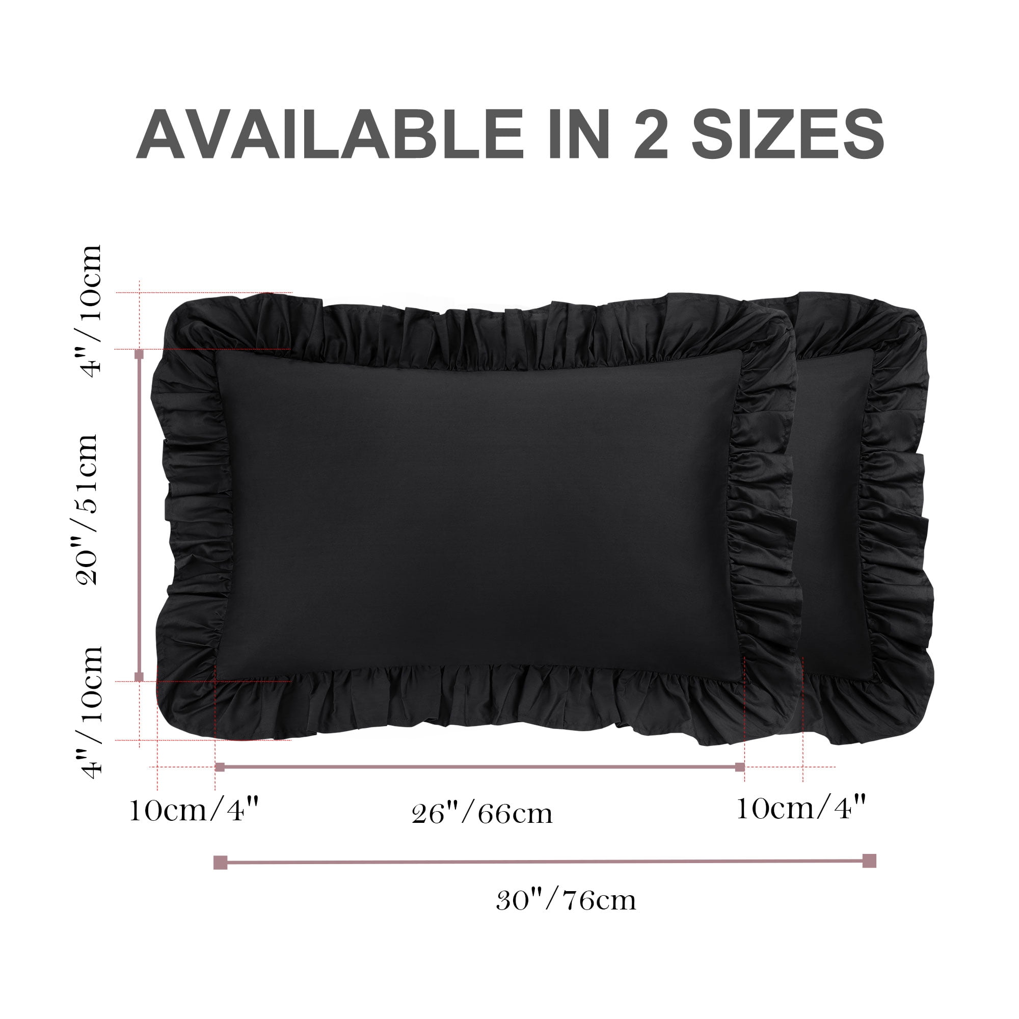Unique Bargains 2 Pcs 100% Cotton Envelope Closure Ruffled Pillowcases Black Standard
