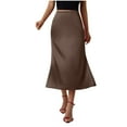 thumbnail image 2 of AUNVITO Women's Mermaid Satin Midi Skirt Solid Color High Waist Stretchy Elastic Waistband Fish Tail Design Elegant Formal Casual Long Skirt, 2 of 5